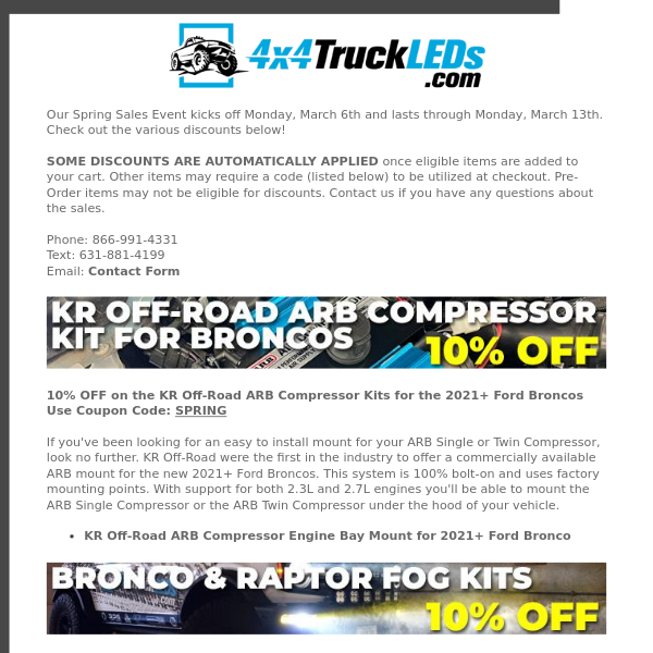 SPRING SALES EVENT at 4x4TruckLEDs.com is LIVE