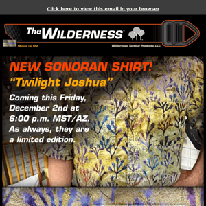 Wilderness Tactical: New Sonoran Shirt This Friday!