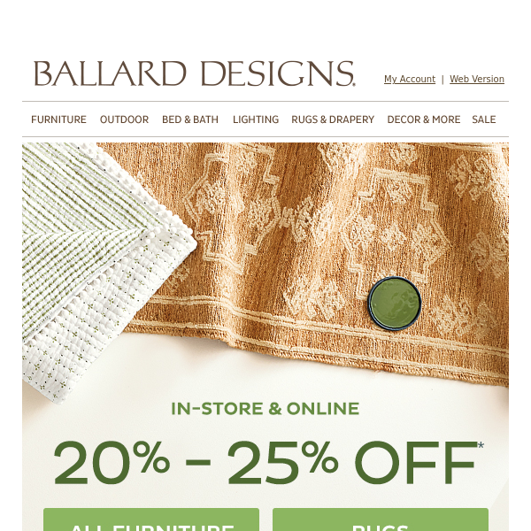 One day left! 20-25% off furniture & rugs