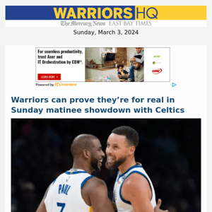 Warriors can prove they’re for real in Sunday matinee showdown with Celtics