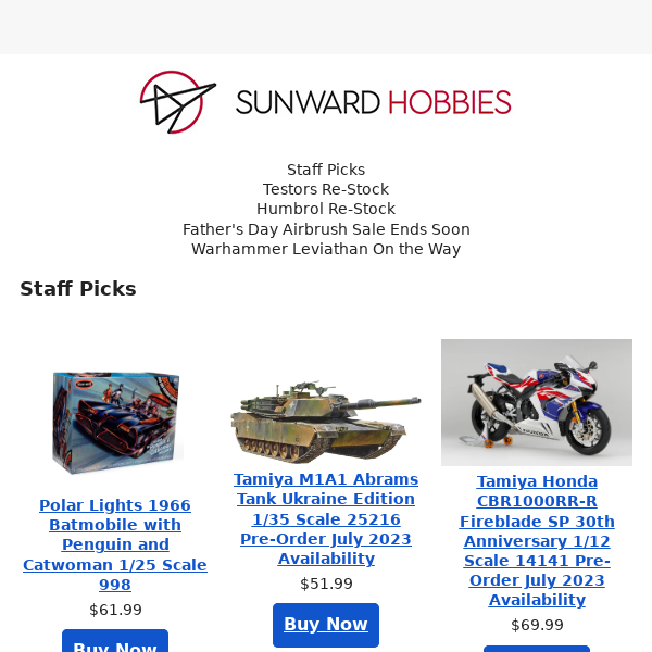 Sunward Hobbies Testors Humbrol Re-Stocks Father's Day Airbrush Sale Continues