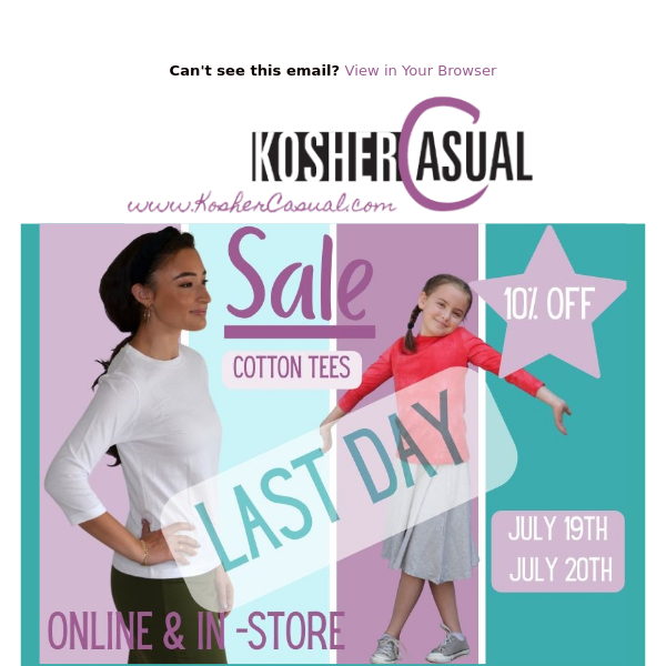 🍧  Last Day To Save 10% Off Cool Cotton Tops! Kosher Casual 🍧