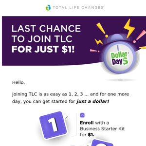 Last Chance to Join TLC for Just $1!