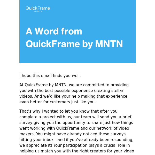 Upcoming QuickFrame by MNTN Feedback Surveys