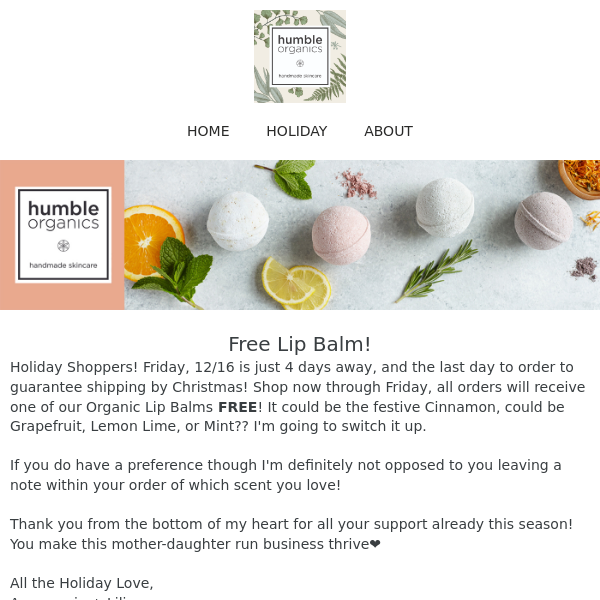 Holiday Giveaway from Humble Organics LLC