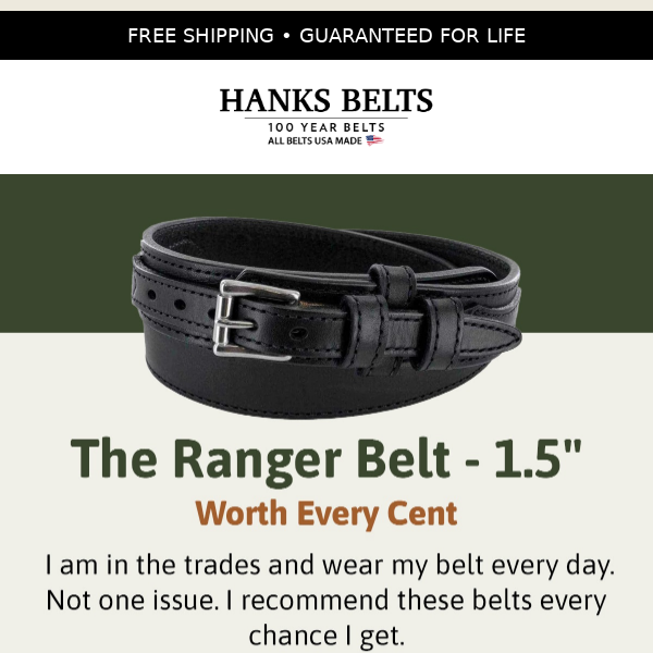 The Legend Double Prong Retro Style Jean Belt 6 Holes - 100 Year Warranty