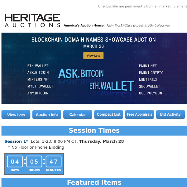 High Powered Digital Assets Featured in our Blockchain Domain Names Auction