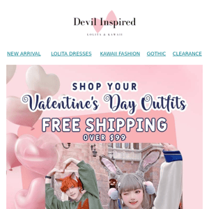 Valentine's Day Kawaii Day to Night Outfit Ideas - Free Shipping over $99 Now