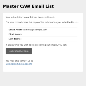 Master CAW Email List: Subscription Confirmed