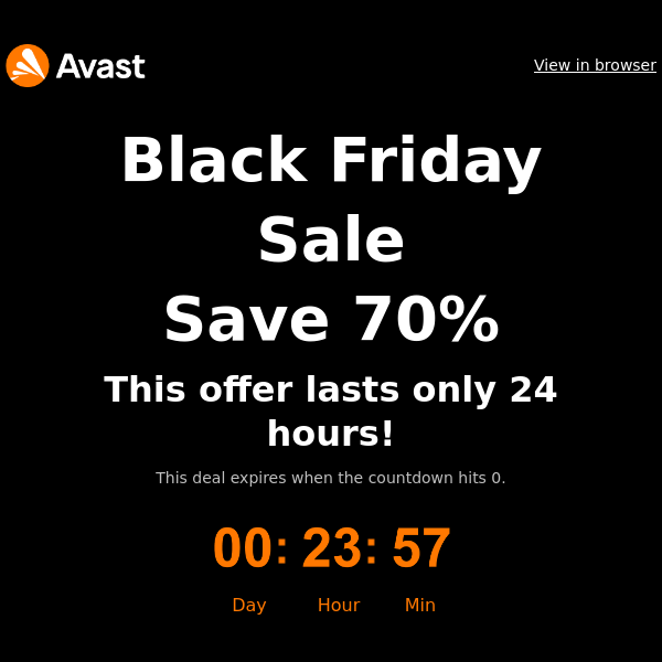 🏁Black Friday begins: save 70% if you act fast - Avast