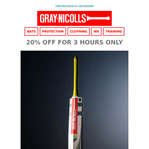 🏏 Save 20% for 3 hours only!
