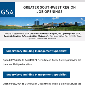 New/Current Job Opportunities in the GSA Greater Southwest Region