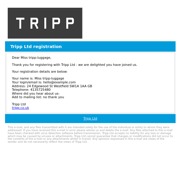 Tripp Ltd registration