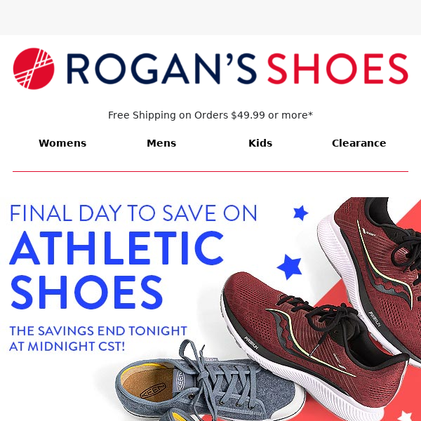 Athletic Shoe Savings Ends Midnight!