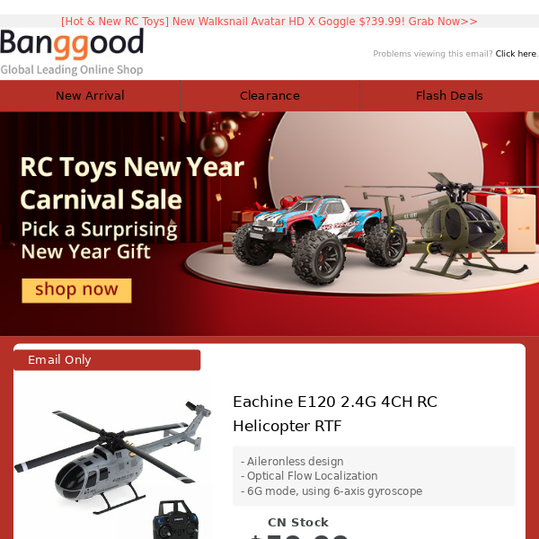 [RC Toys New Year Carnival Sale] Eachine E120 Helicopter Only $59.99 >>