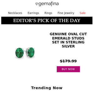 Editor's Pick: Genuine Oval Cut Emerald Studs Set in Sterling Silver