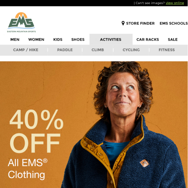 Save 40% on ALL EMS Clothing