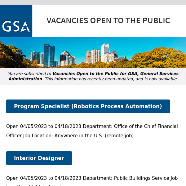 New/Current Job Opportunities at GSA Open to the Public (All U.S. Citizens)