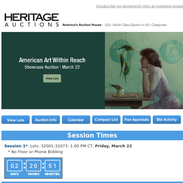 Ending Soon: March 22 American Art Within Reach Showcase Auction