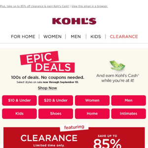 Kohl's EPIC DEAL DAYS-UP TO 85% off Clearance