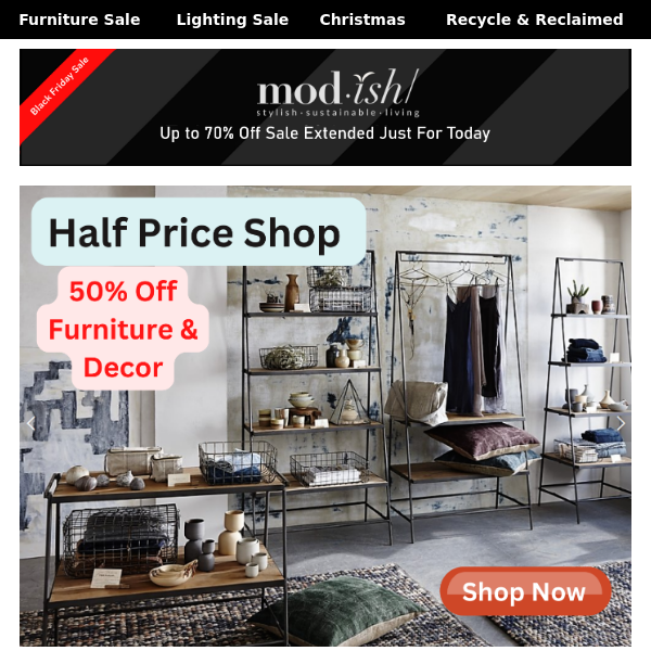 Sale Extended Today: Up to 70% Off Furniture & Decor + Everything Ships Free | Last Chance