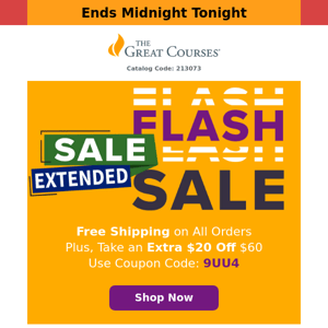 Sale Extended! Free Shipping & $20 Off