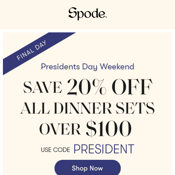 Final Chance To Save 20% on Dinner Sets