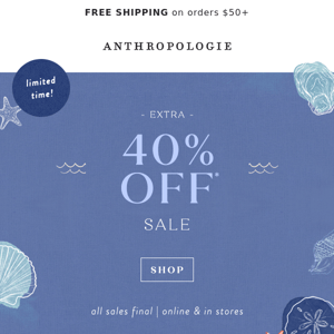EXTRA 40% OFF SALE!