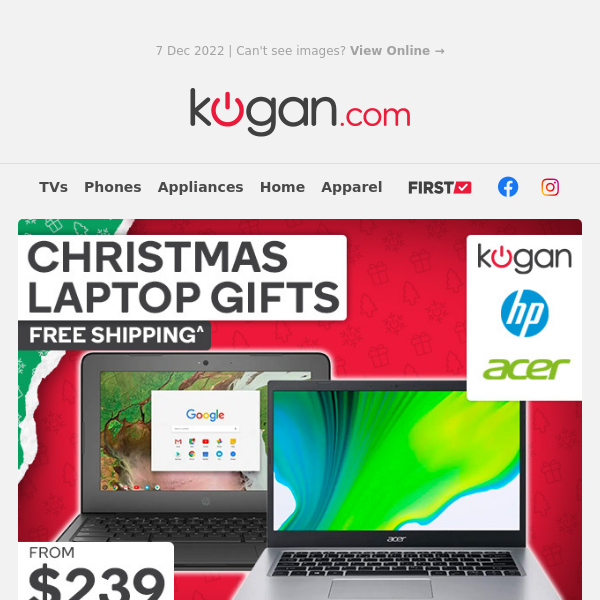 Christmas Sale: Free Shipping^ on Laptops from $239! 💻