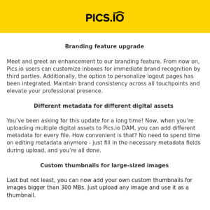Pics.io DAM September Updates: Branding Upgrade, Custom Thumbnails, and More!