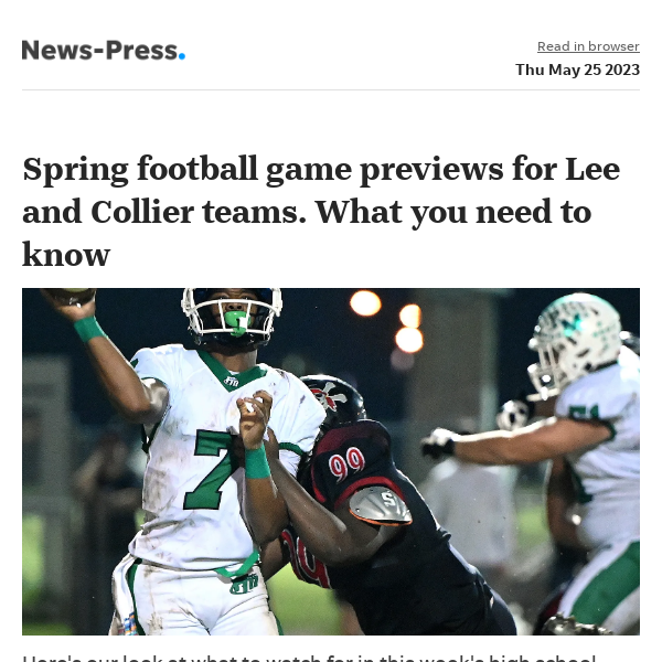 News alert: Before you head out tonight: Spring football game previews for Lee and Collier teams. What you need to know