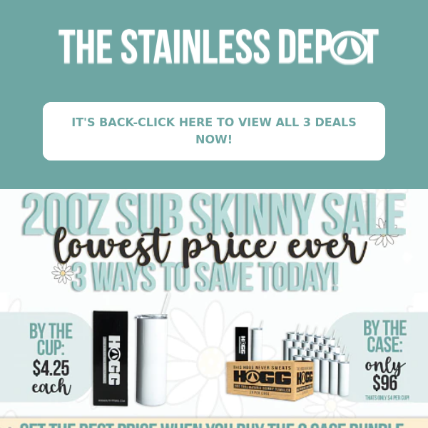 The Stainless Depot, Only 35 Sublimatable Bundles Left - $3.75 Per Cup!