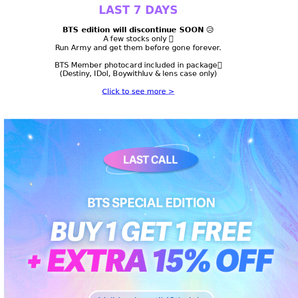 ✨Extra 15% off ✨ Added to BTS Goodbye Sale 💜