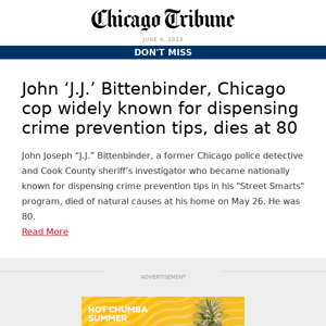 ‘J.J.’ Bittenbinder, Chicago cop widely known for crime prevention tips, dies at 80
