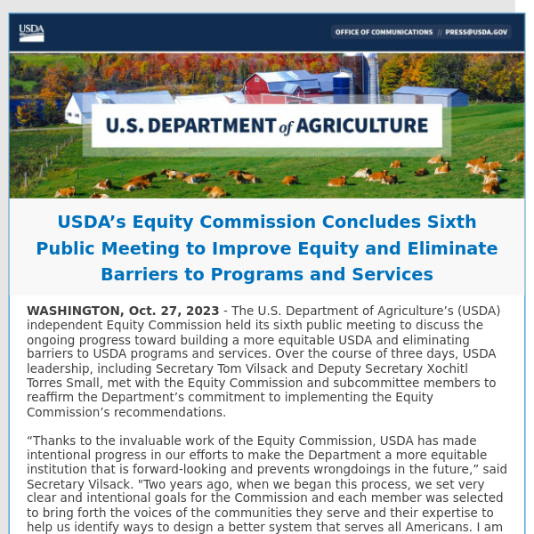 USDA’s Equity Commission Concludes Sixth Public Meeting to Improve Equity and Eliminate Barriers to Programs and Services