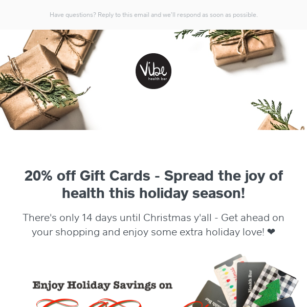 🎄🎁 Holidays Reminder: 20% off Gift Cards! 🎁🎄