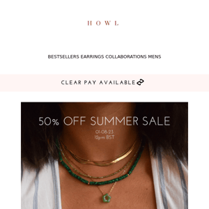 Don't miss out! Hurry, 50% off jewellery sale!