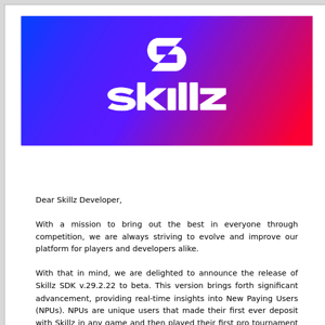 Releasing Skillz SDK v.29.2.22 to beta