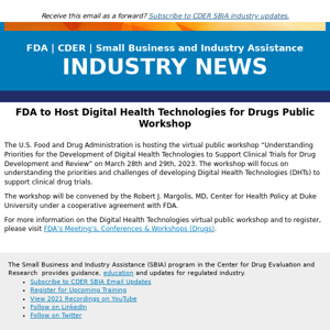 FDA to Host Digital Health Technologies for Drugs Public Workshop