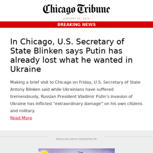 In Chicago, U.S. Secretary of State Blinken says Putin has already lost in Ukraine