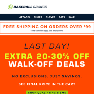 Last Day! Extra 20-30% Off Walk-Off Deals!