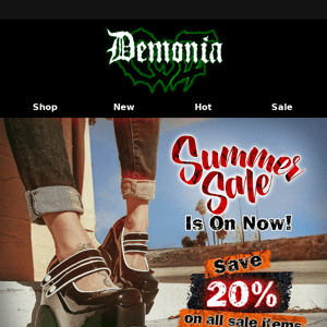 20% Off Summer Sale at Demonia! 🌴