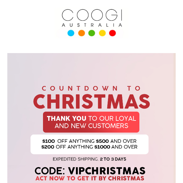 COOGI's Gift to You: Enjoy Up to $200 Off Your Holiday Haul! Act Now!