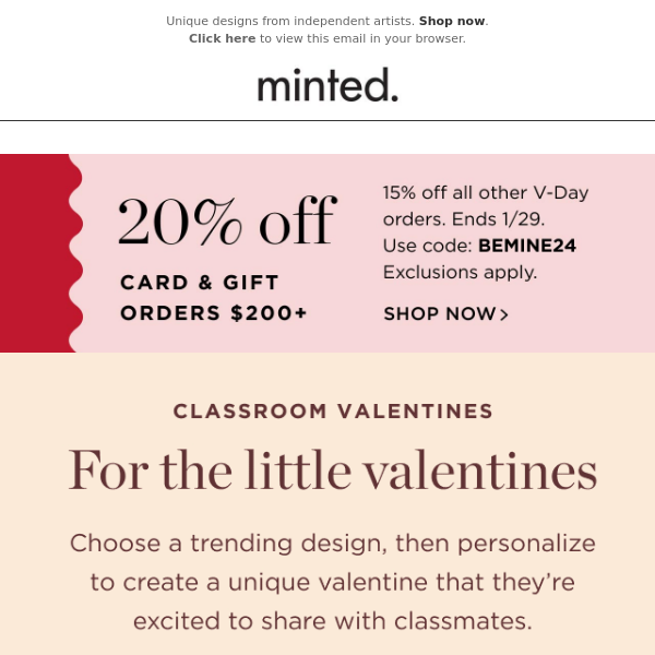 Free shipping on valentines + 3 trending themes
