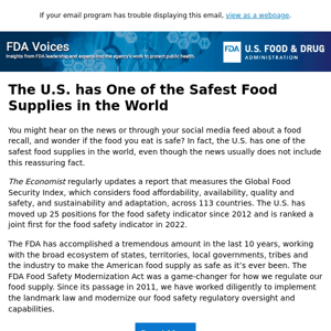 The U.S. has One of the Safest Food Supplies in the World