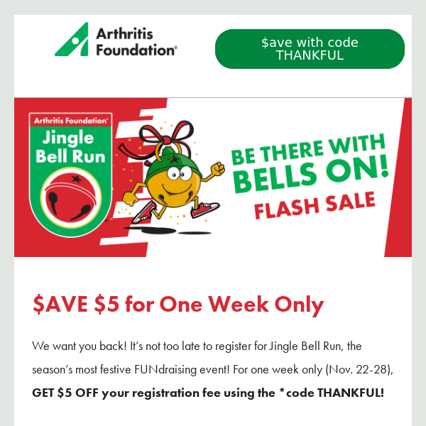 For one week only, $AVE on Jingle Bell Run!