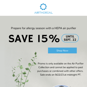Last chance for 15% OFF air purifiers and open-box items!