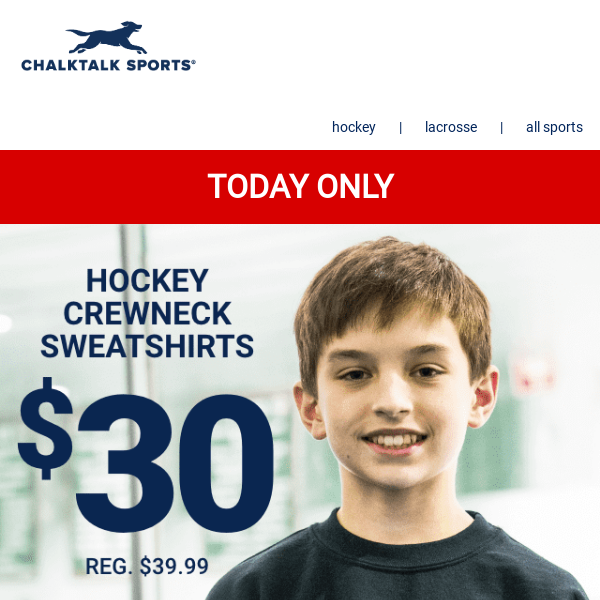 Save 25% on Hockey Crewneck Sweatshirts