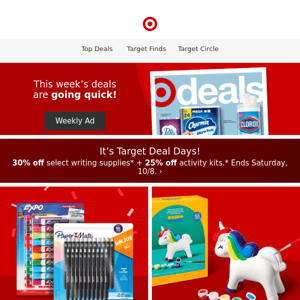 Save on writing supplies & activity kits during Target Deal Days.