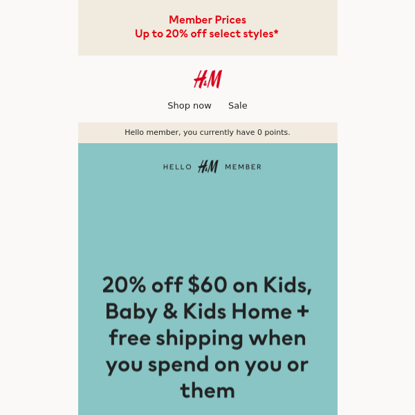 Members enjoy 20% off Kids for back-to-school - H&M